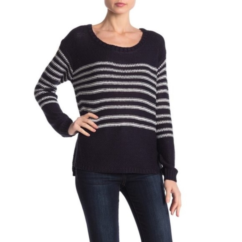 Modern Designer Stripe Knit Hi-Lo Sweater